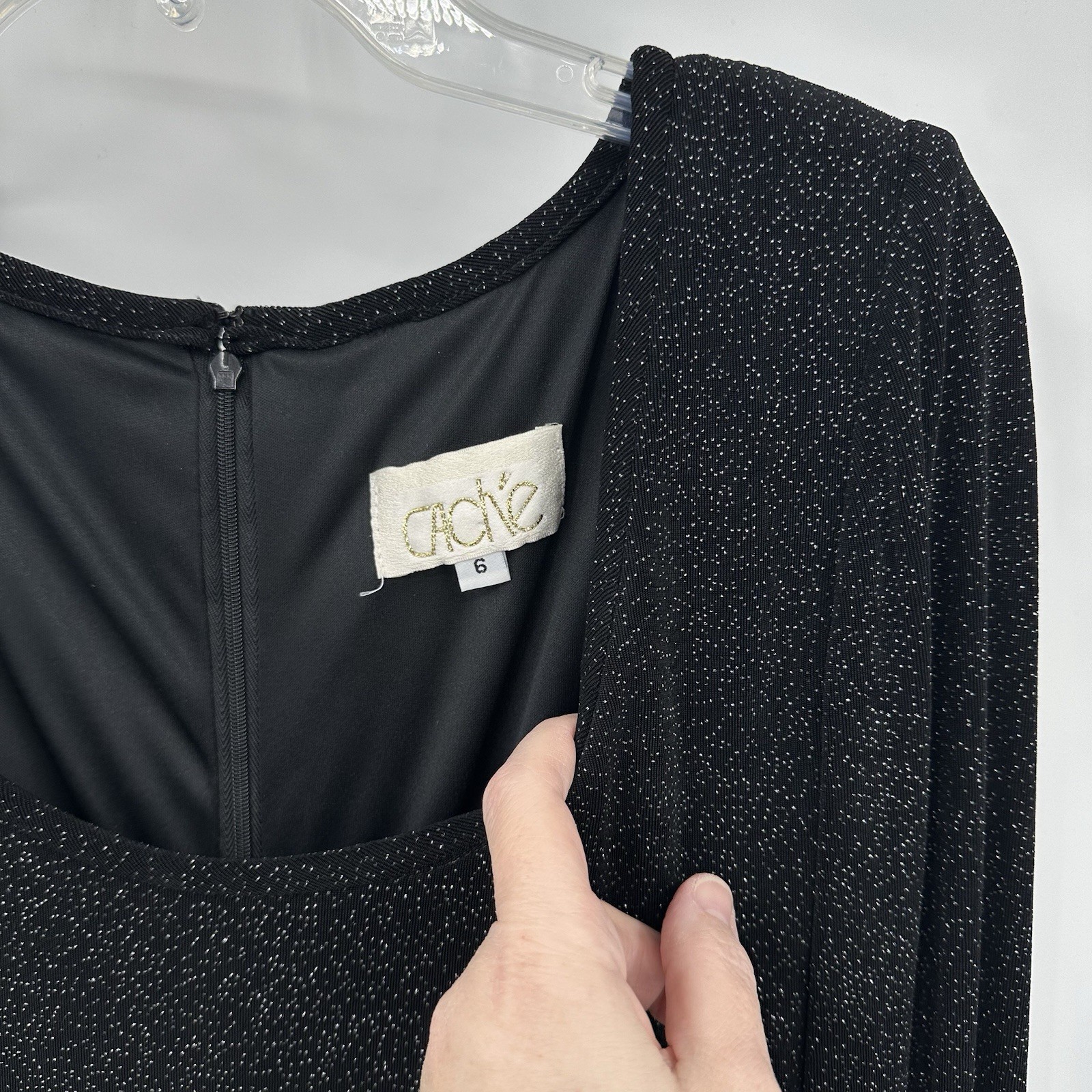 CACHE maxi dress black metallic sparkle S M party cocktail retro vintage 90s