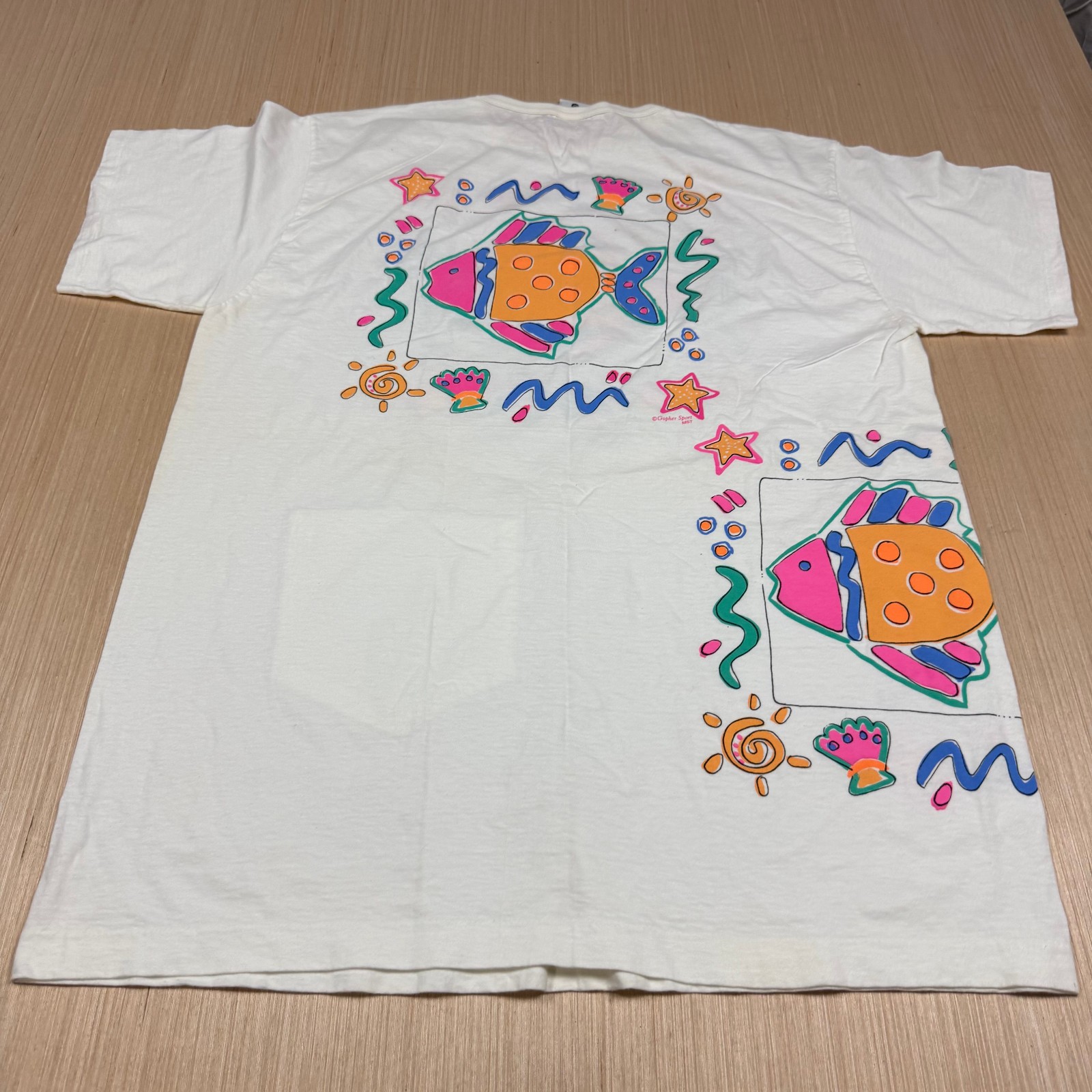 Vintage Gopher Sport Fish 90s One Size Beach Cover Up T Shirt Dress Abstract Art