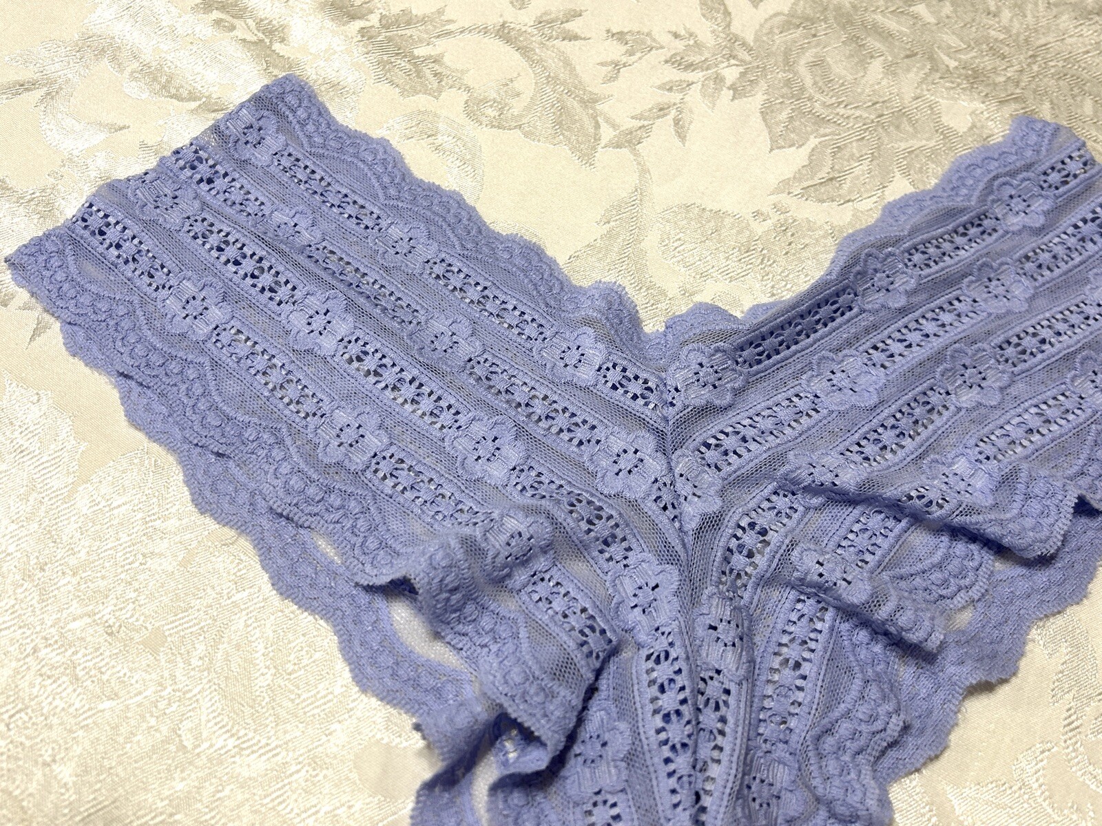 Vtg Unbranded Embroidered Floral Stretch Lace Sz 9 Blue Hipster Panties #244