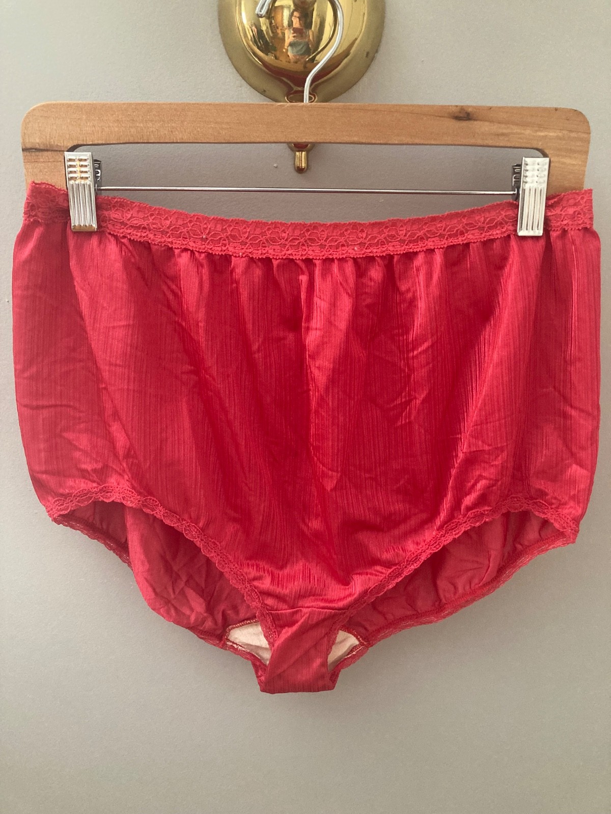 VTG Silky Nylon Panties Sissy Red Briefs Underwear Size 9 Hips 43-44