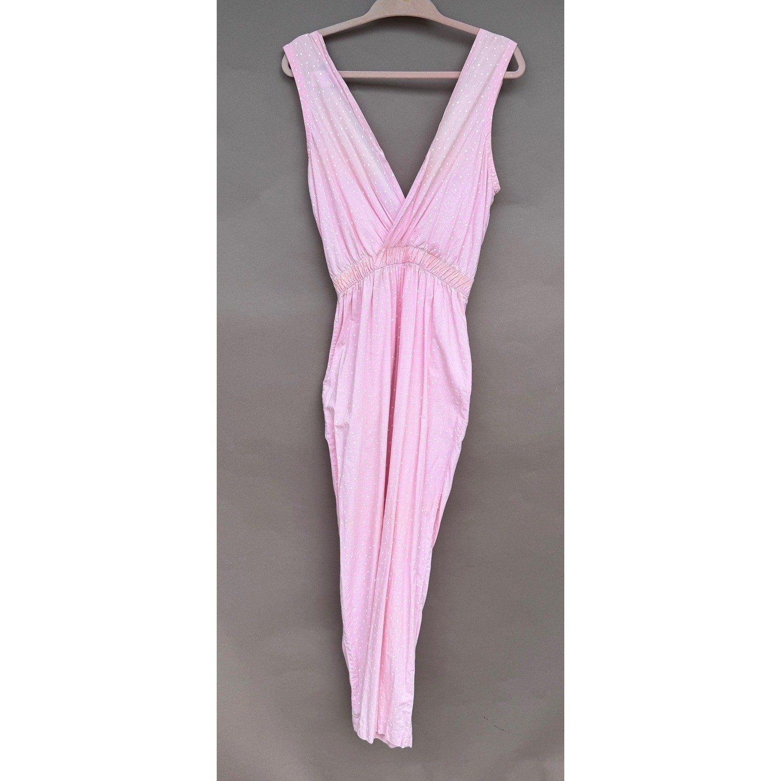 Benson E Smith Vintage 80s Pink Polka Dot Cotton Jumpsuit Size 13 Pockets Retro