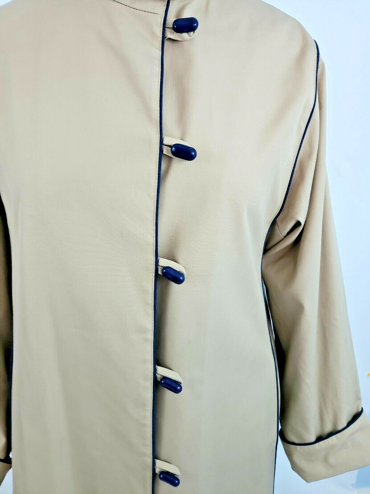 Vtg 1980s Sears Standing Collar Full Length Tan Belted Trench Coat size 18 L81