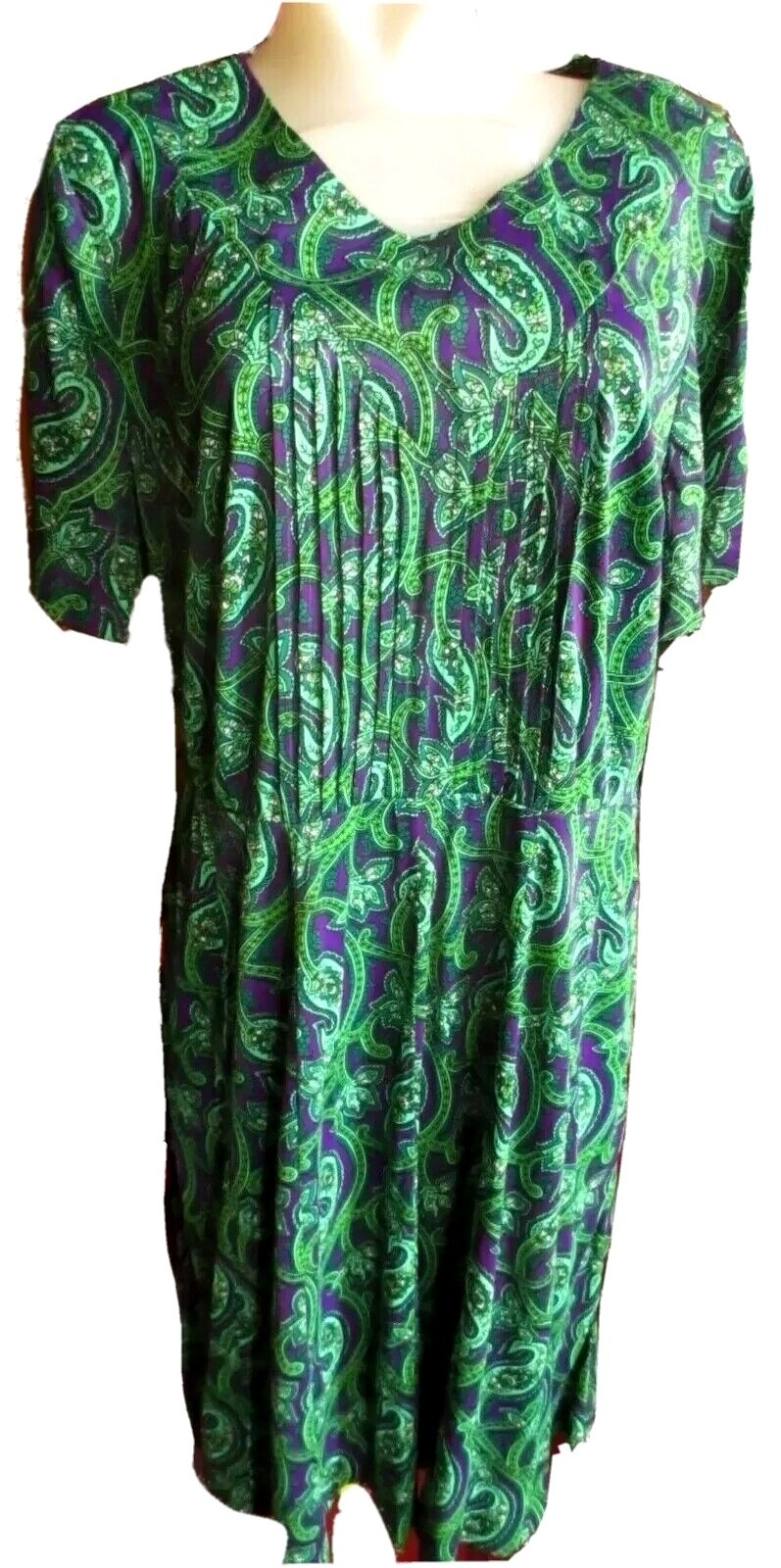 True Vintage 1980s Paisley Dress Size 20.5 Inges Green Purple Womens Half Size