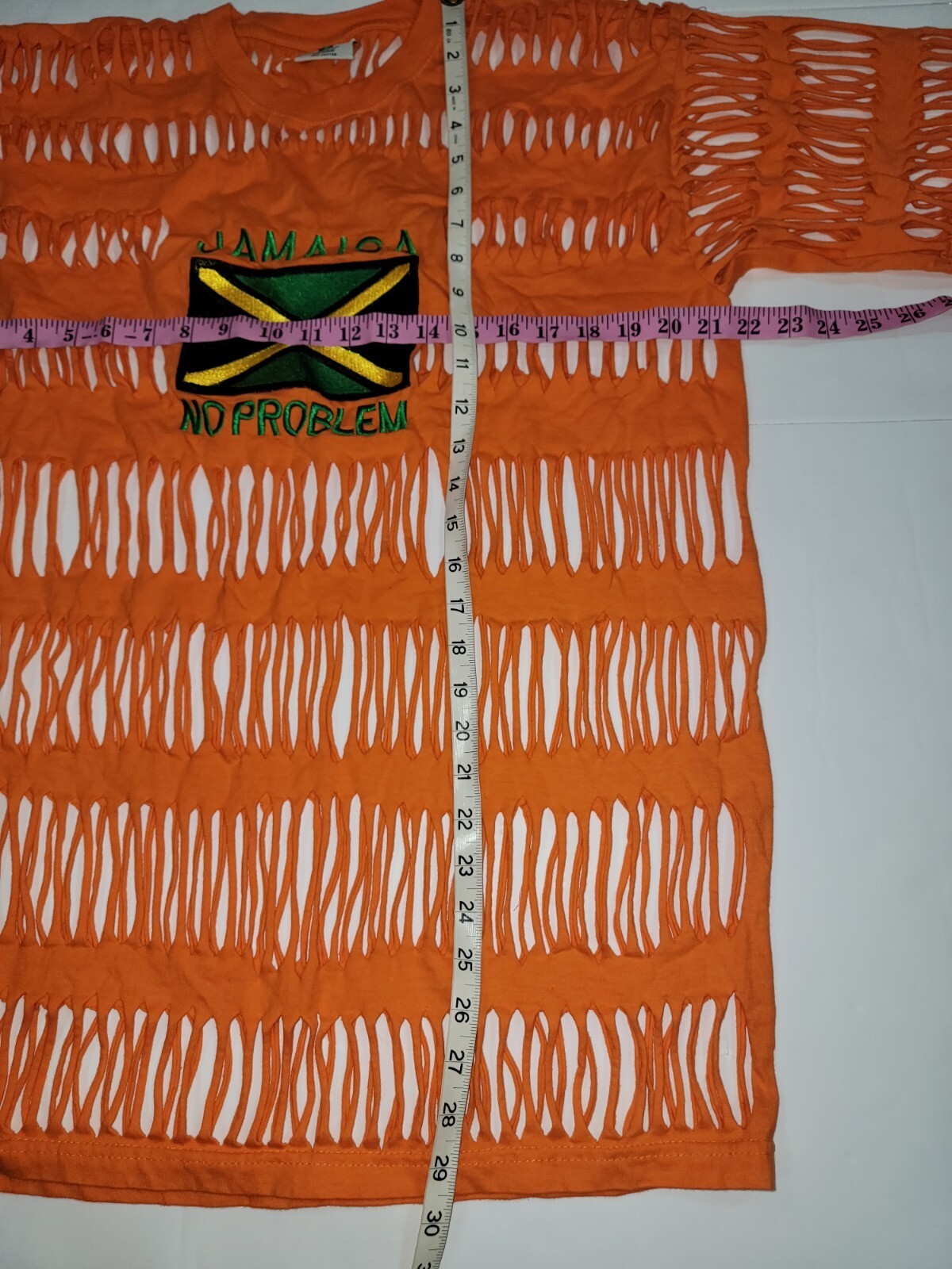 Vintage Super T’s « Jamaica No Problem” Patch Cutout T-Shirt Womens 2XL Orange