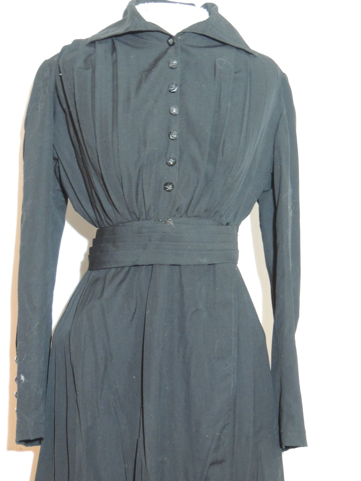 Edwardian / Titanic Era Black Fine Wool Dress Sm