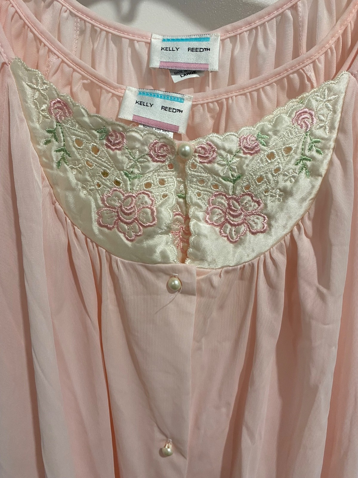 Vtg Kelly Reed M/L Pink Nylon Nightgown Robe Set Peignoir Short Sleeve Floral