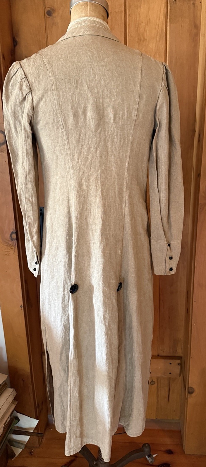 Antique Edwardian Linen Duster Coat Automobile Car Driving Black Glass Buttons