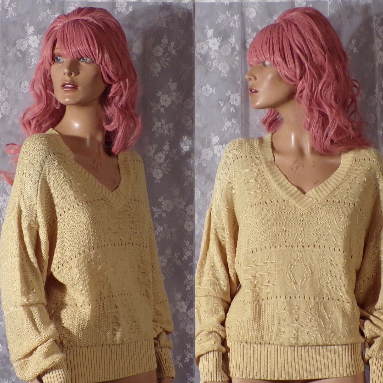 Vintage 70s V-Neck Sweater Ladies Size Large 1970s Retro Classic Heritage Preppy