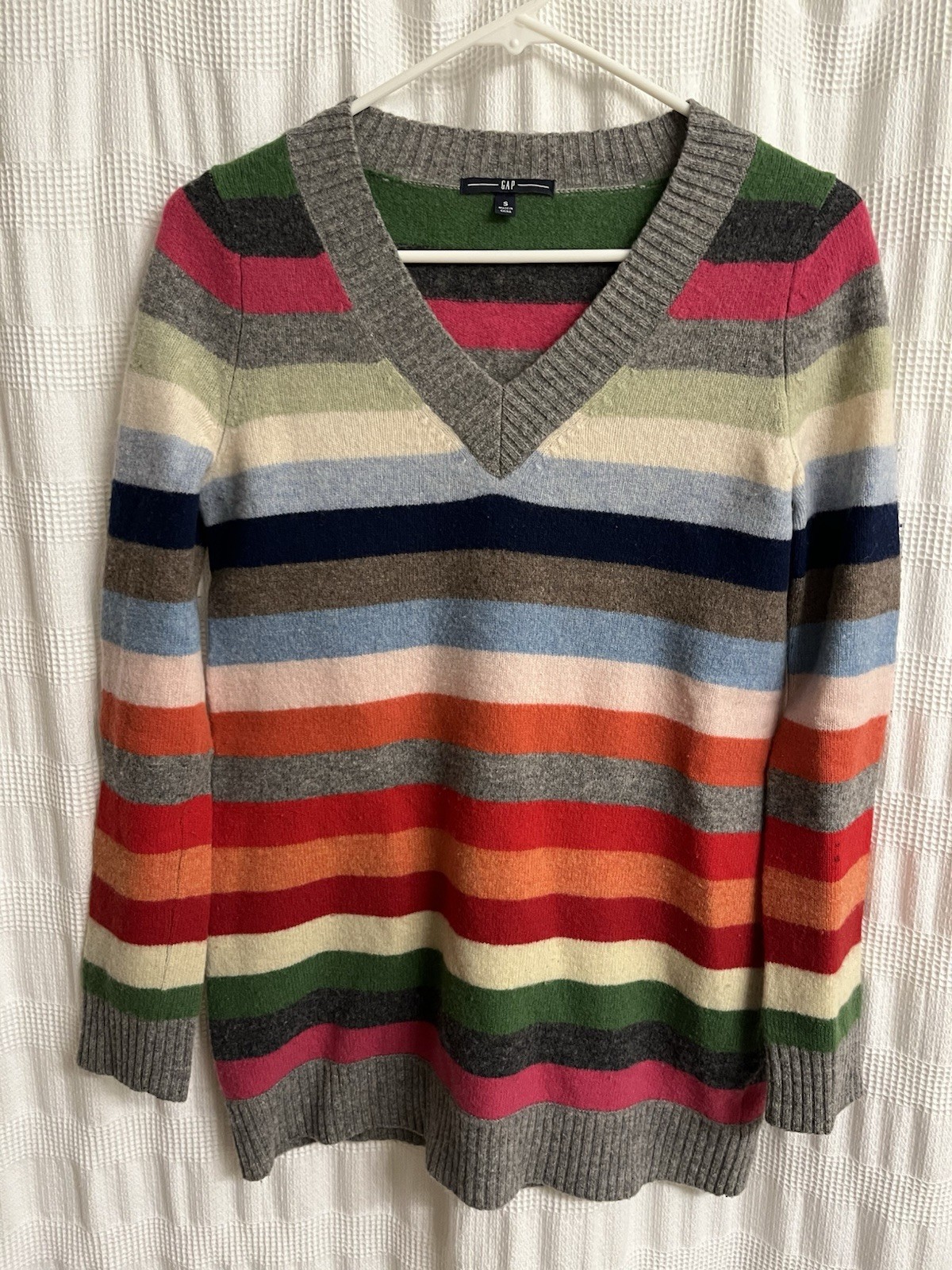 Womens Gap 100% Lambswool Striped Holiday 2007 Knit Sweater Tunic Sz S