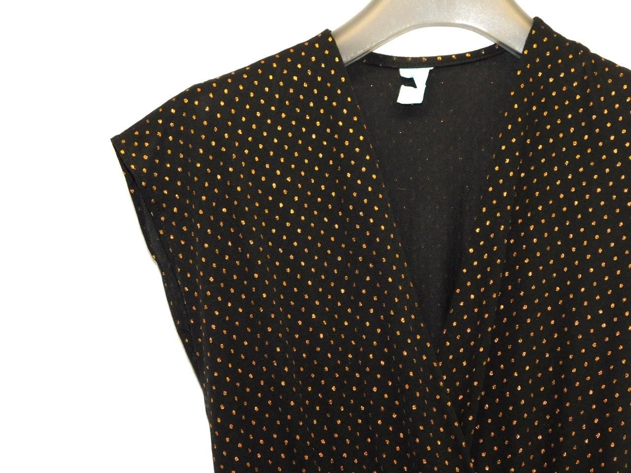 Vintage 70s S Black Copper Glitter Dot Jumpsuit Sheer Disco Dancing Short Sleeve