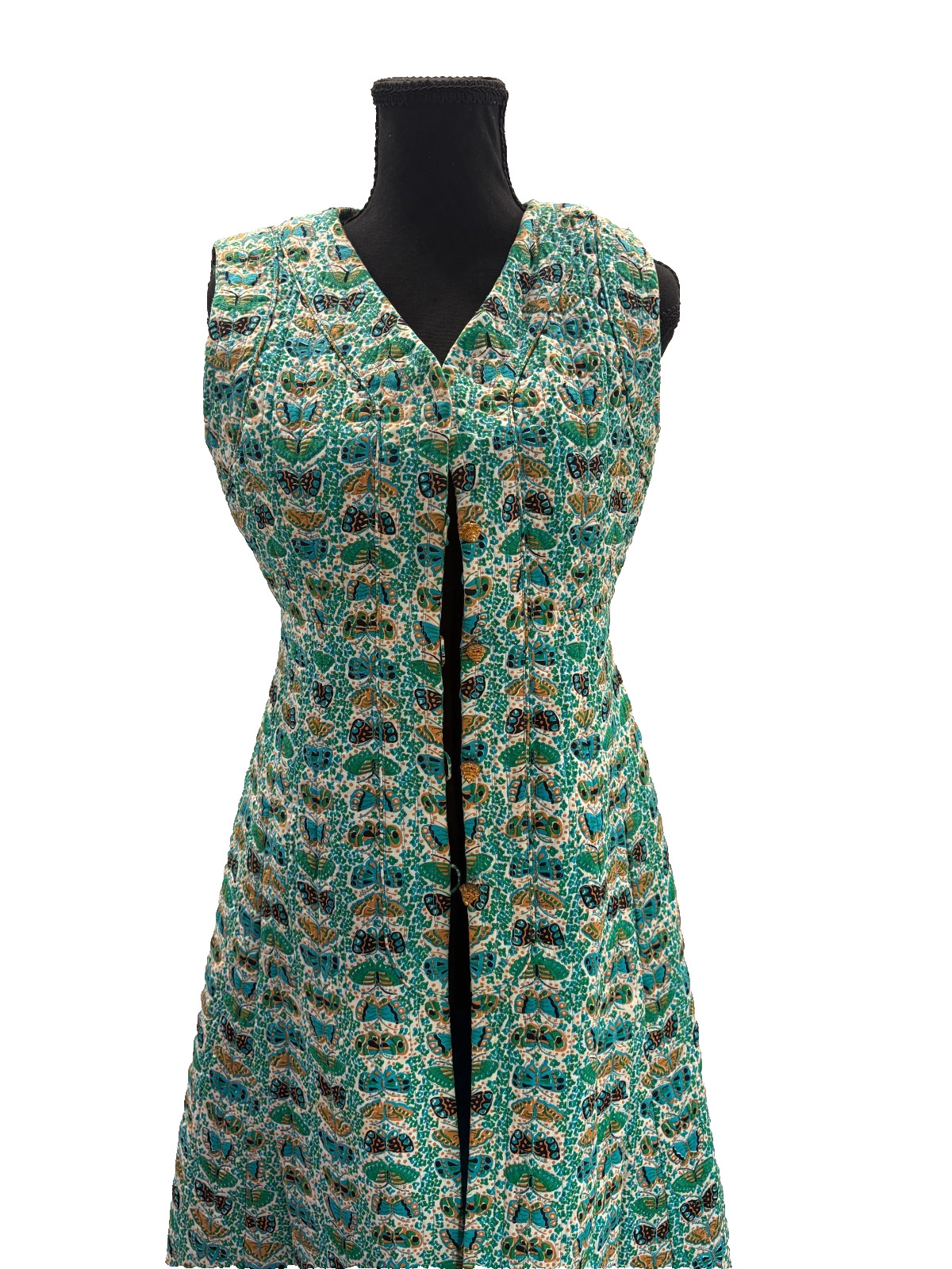 VTG Saks Fifth Avenue Butterfly Print 4 Pc Set Blouse, Long Vest, Shorts, Belt