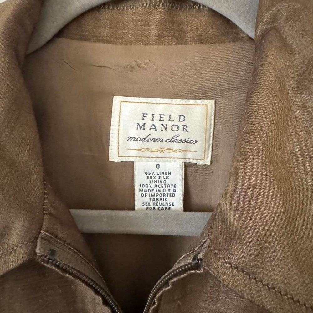 Vintage Linen Silk Bronze Zip Up Jacket Bronze Gold Lightweight Metallic