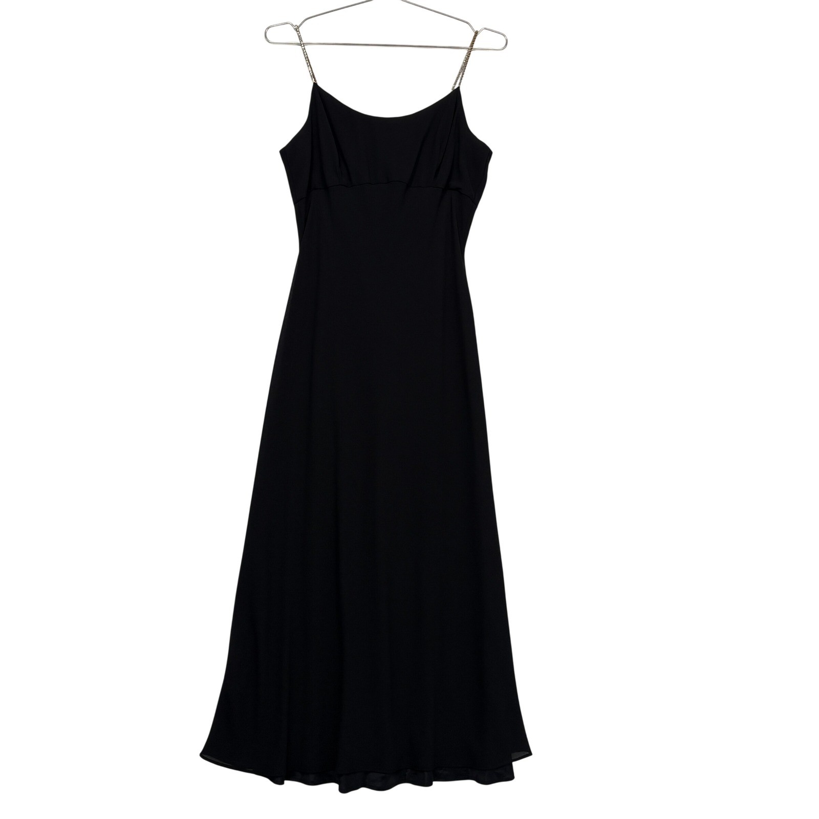 Jessica McClintock Women Dress 13/14 Black Gunne Sax Rhinestone Strap Maxi Gown