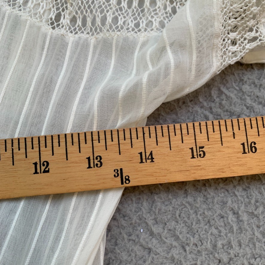 Antique Edwardian White Cotton Dress XXS Crochet Lace Lawn Tea Victorian Sheer