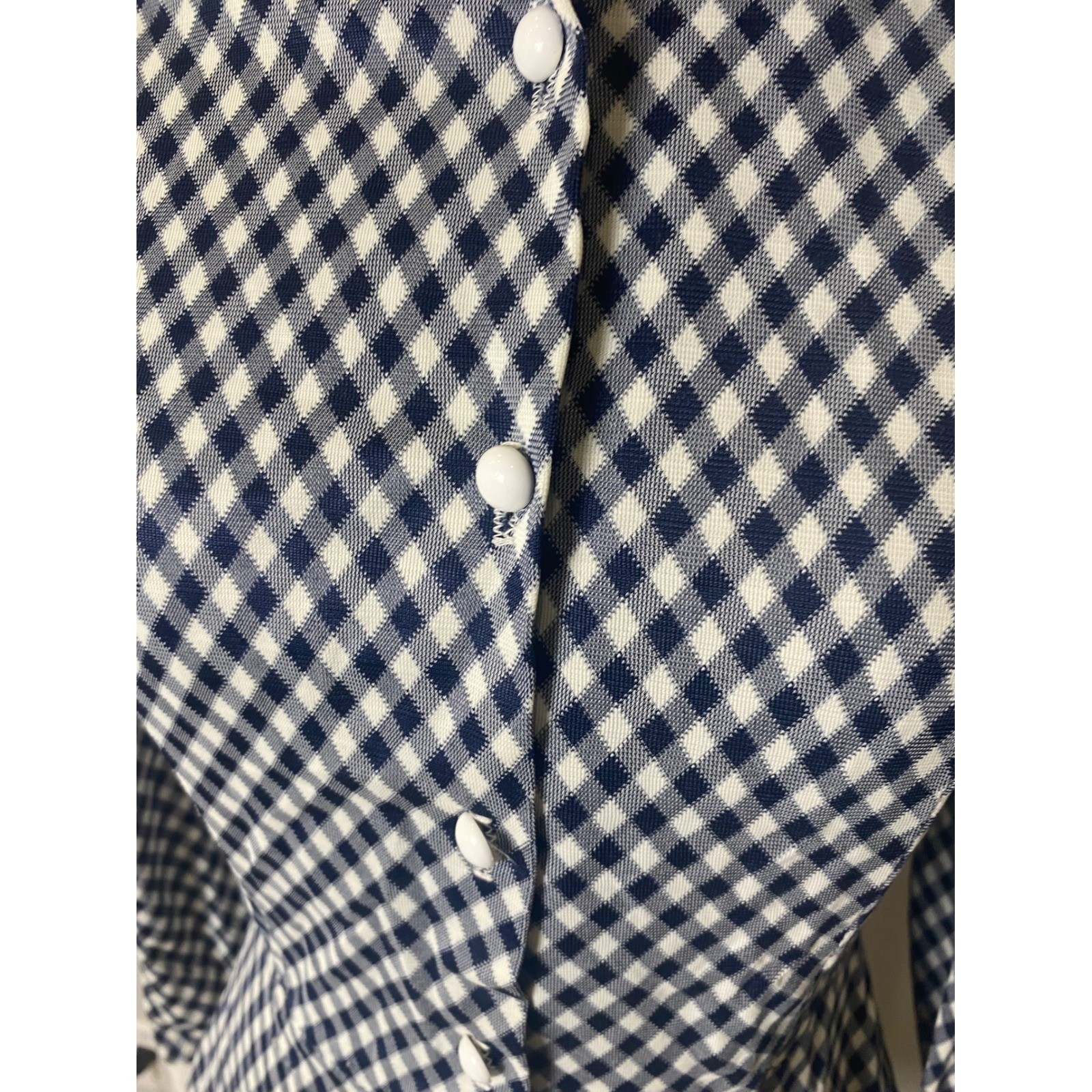 Vintage 40&rsquo;s/50&rsquo;s Navy White Gingham Plaid Collar Peplum Top long sleeve