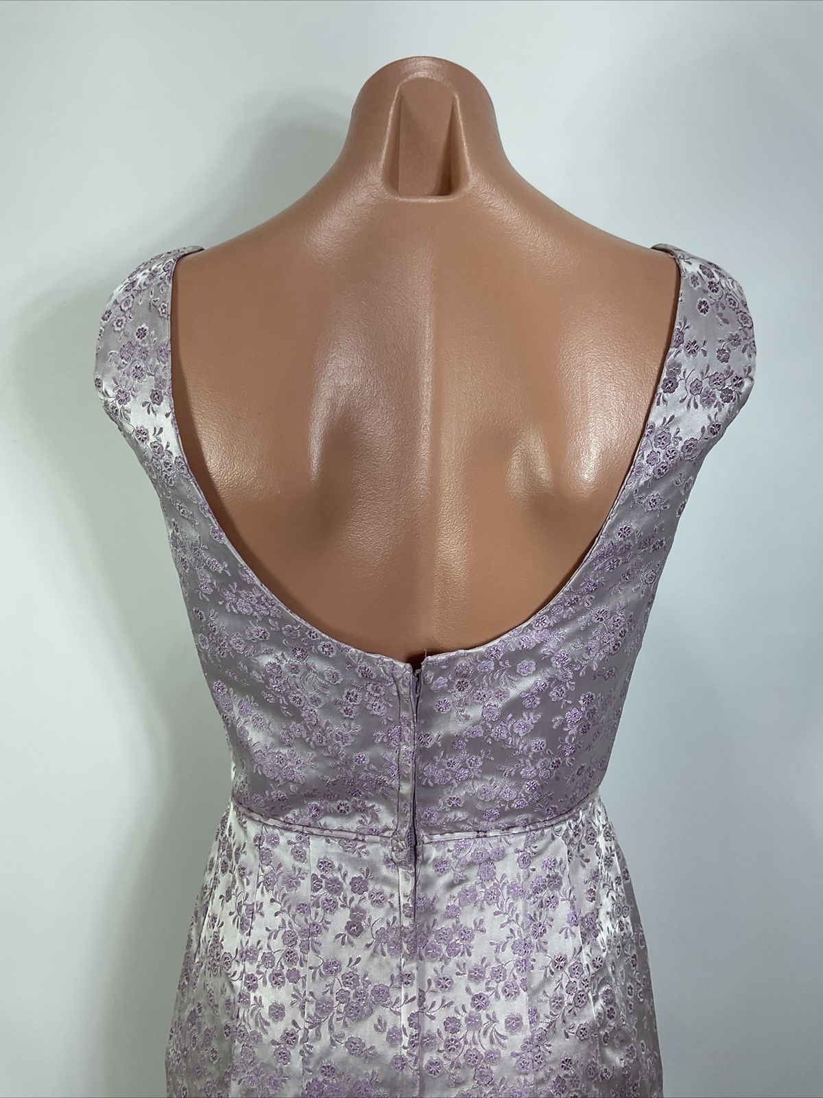 Vintage 40s Purple Jacquard Floral Metallic Formal Cocktail Dress Slit S/M