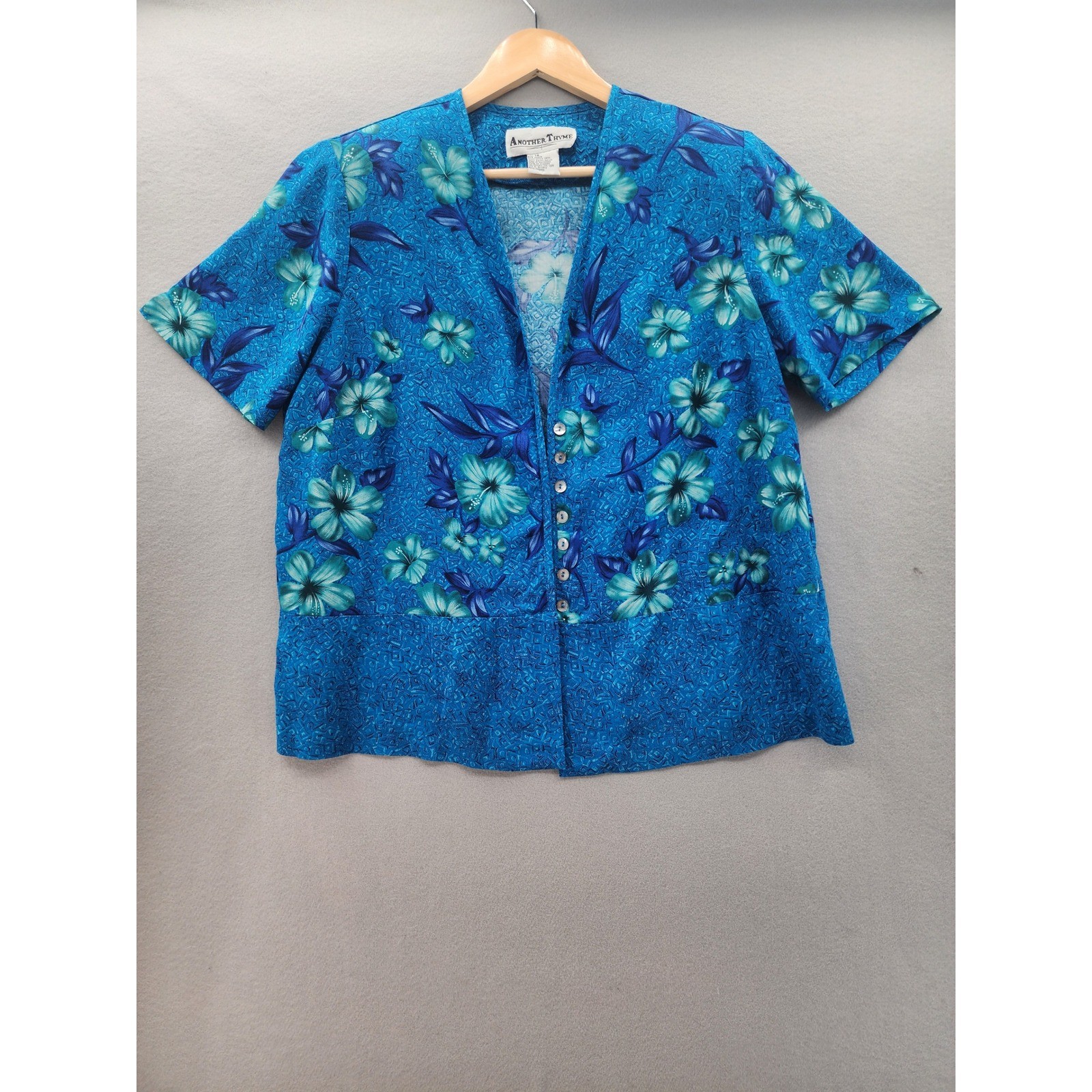 Another Thyme Vintage 90s Tropical Floral Blue Maxi Dress & Jacket Set Size 16