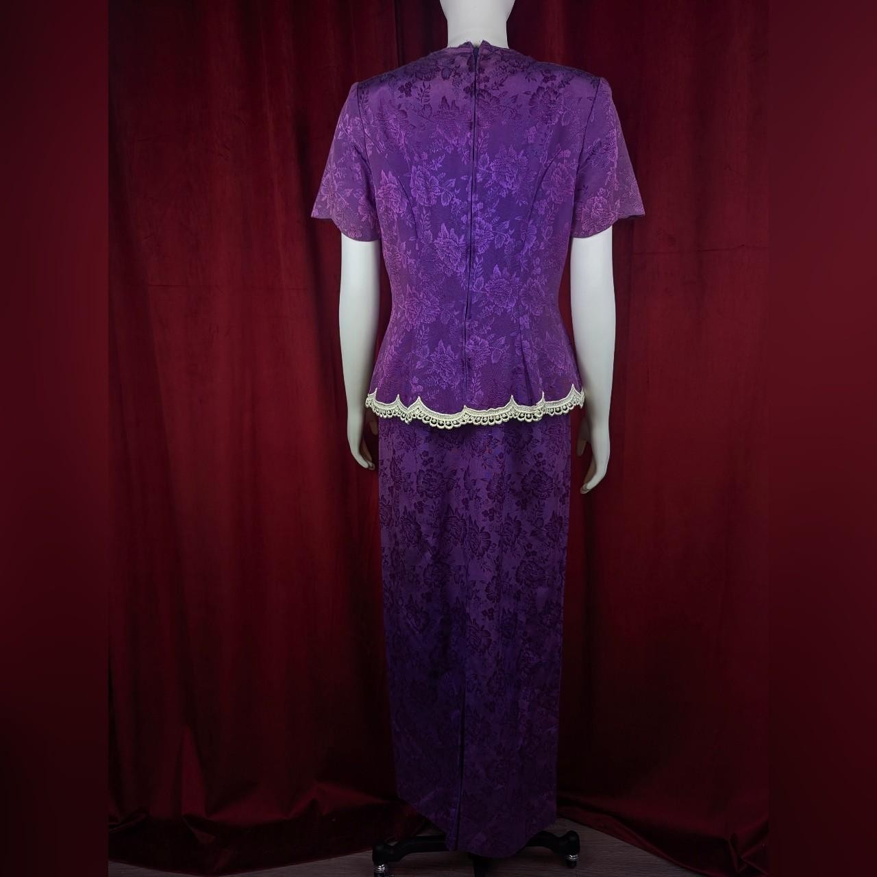 Vintage 80&rsquo;s Union Made Bari-Jay Fashion Purple & White Satin Floral Dress