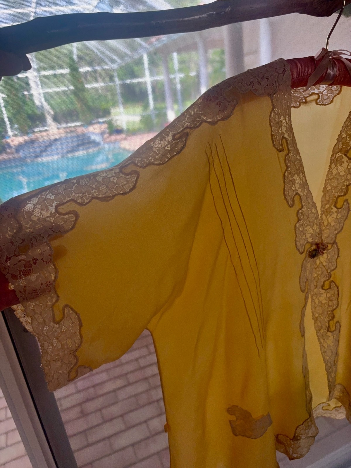 1930s Silk Bed Jacket, Pale Yellow with Blush Lace | Antique Boudoir