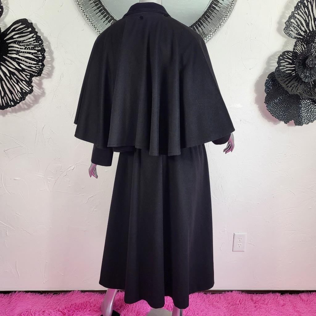 CLAUTE COUTURE~38/S/M~VINTAGE BLACK WOOL VELVET FULL LENGTH CAPE COAT TRENCH
