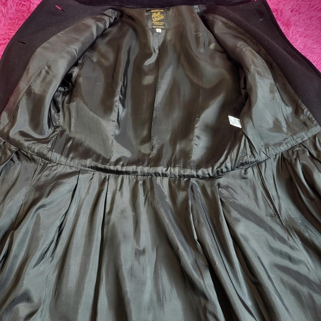 CLAUTE COUTURE~38/S/M~VINTAGE BLACK WOOL VELVET FULL LENGTH CAPE COAT TRENCH