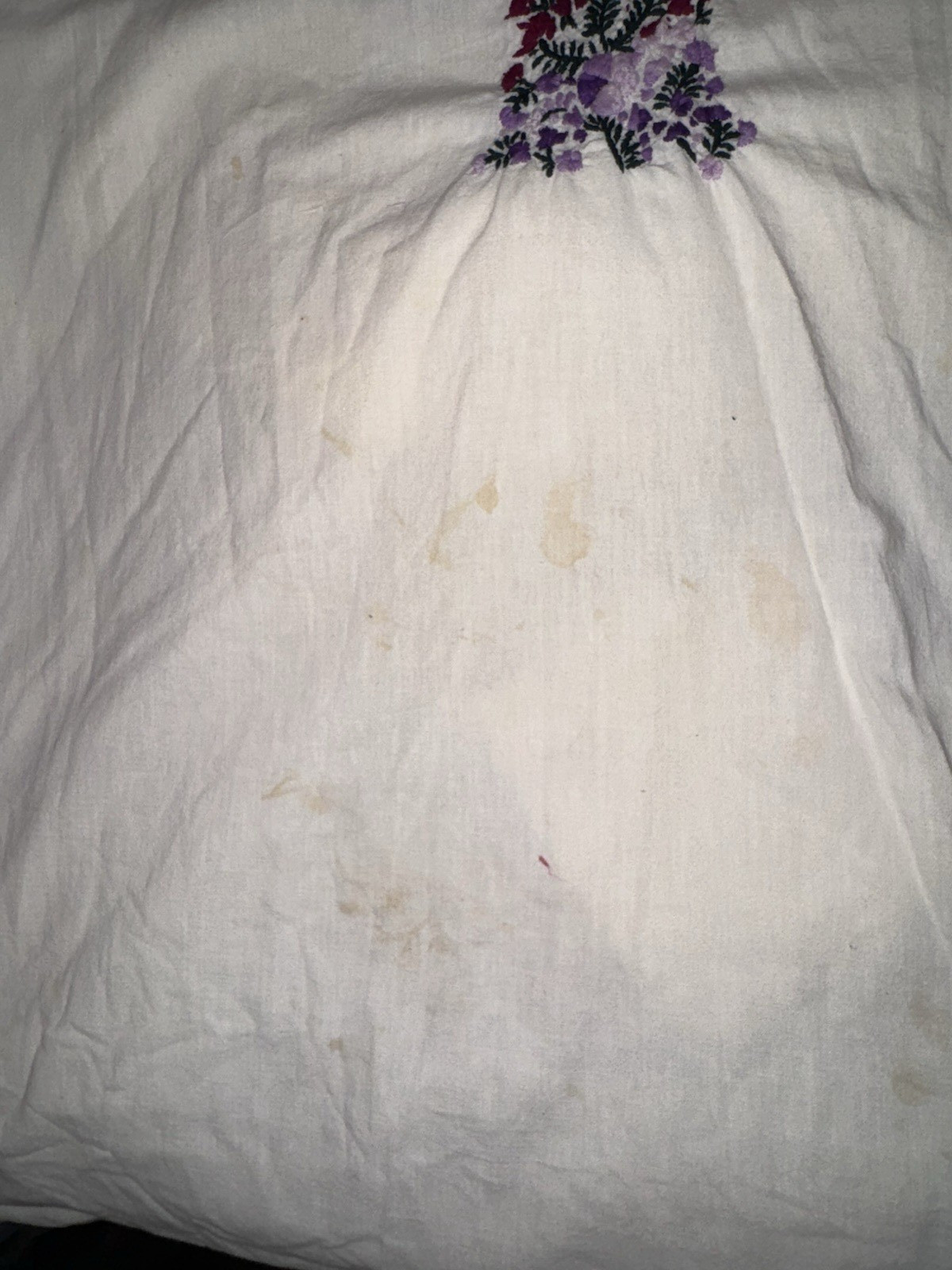 Vintage Oaxacan Mexican 70&rsquo;s Long Dress Off White Cotton Embroidered Floral Sz L