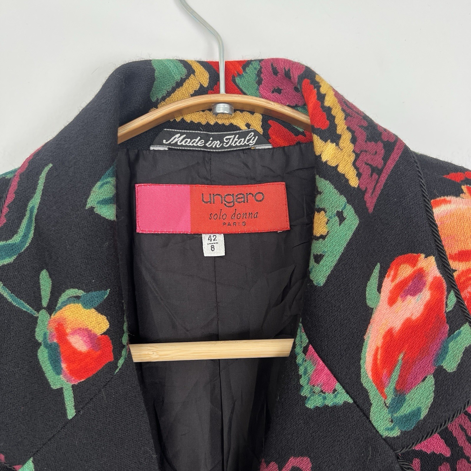 Vintage Emanuel Ungaro Solo Donna Paris Wool Floral Blazer Jacket Size 8 Italy
