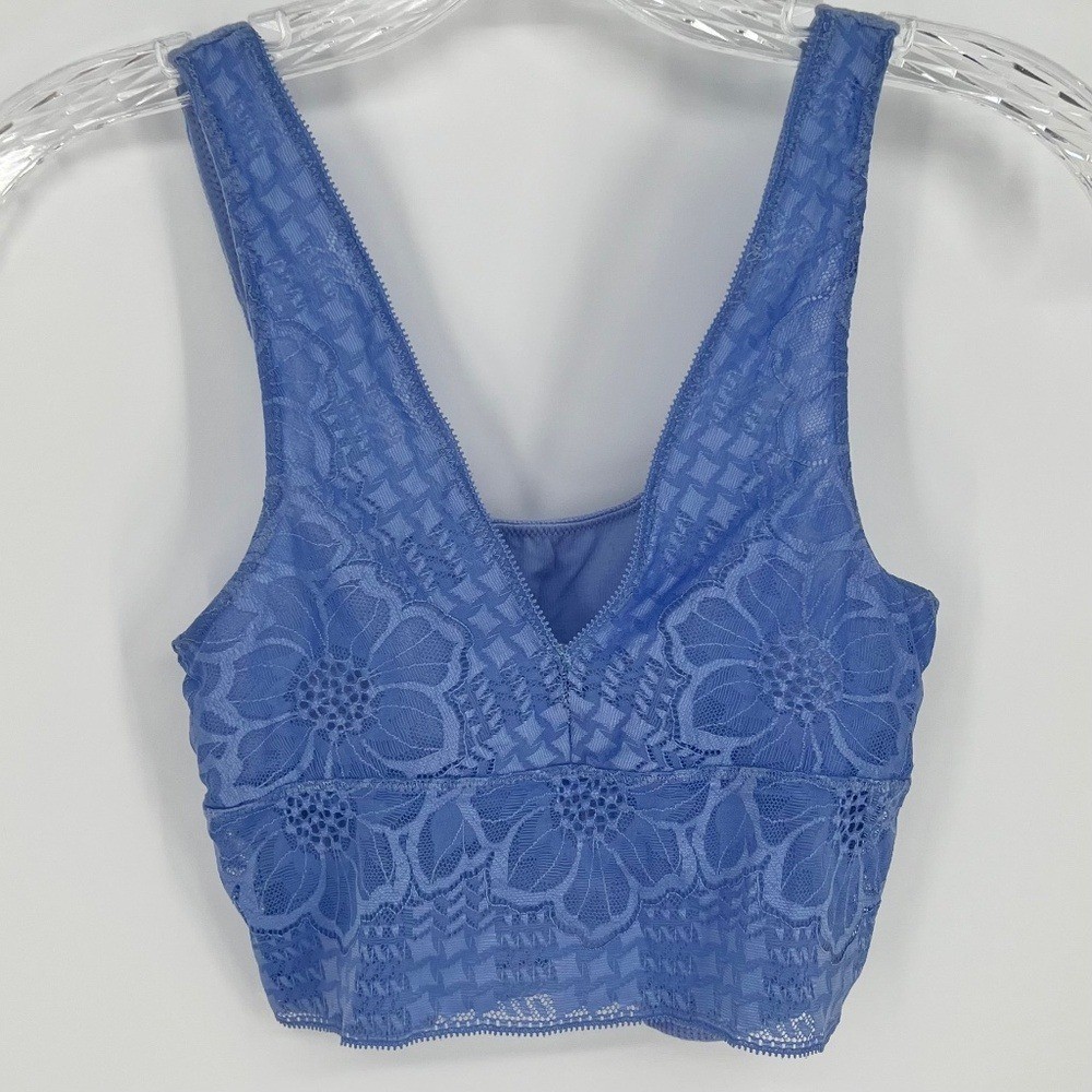 Aerie Women&rsquo;s Lace Back Longline Bralette Size XS Blue Mesh Pullover Shelf Bra