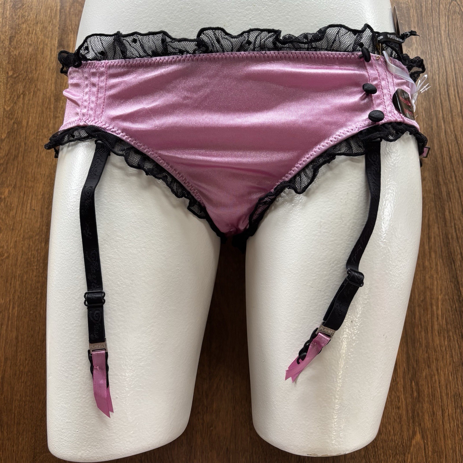 Vtg Playboy Playmate Second Skin & Lace Removable Garters Panty Large Pink NWT