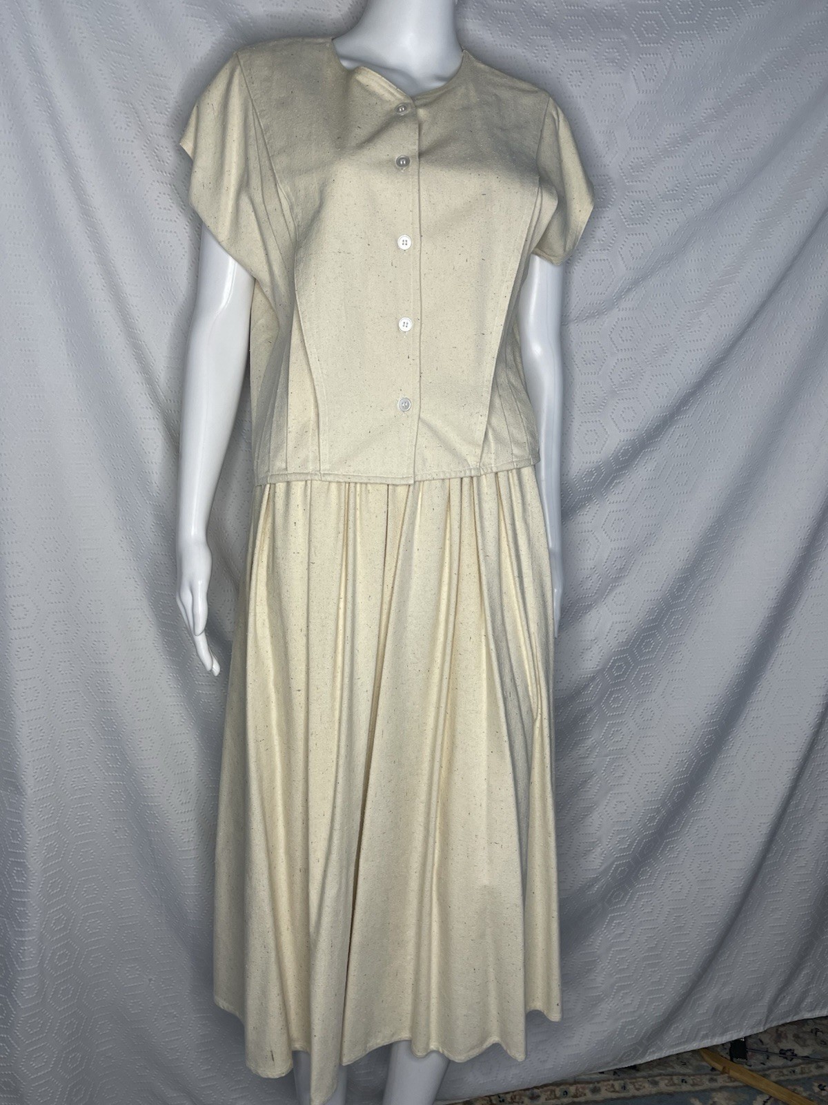 Vtg 50s 60s Raw Silk Skirt Top Set Cream Marlo&rsquo;s Original Peony Brand Shanghai