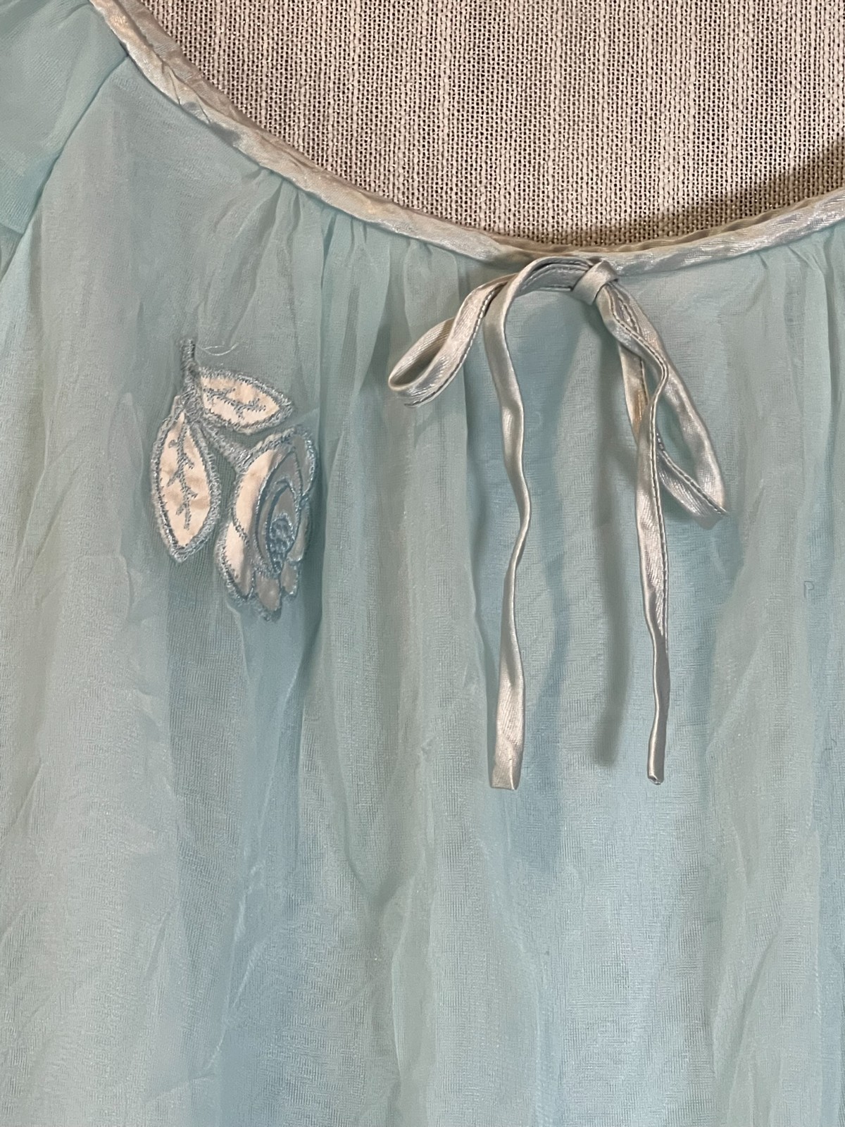 Vintage Gossard Artemis BLUE CHIFFON NIGHTGOWN~Babydoll Nightie*S Sleepwear*Rose
