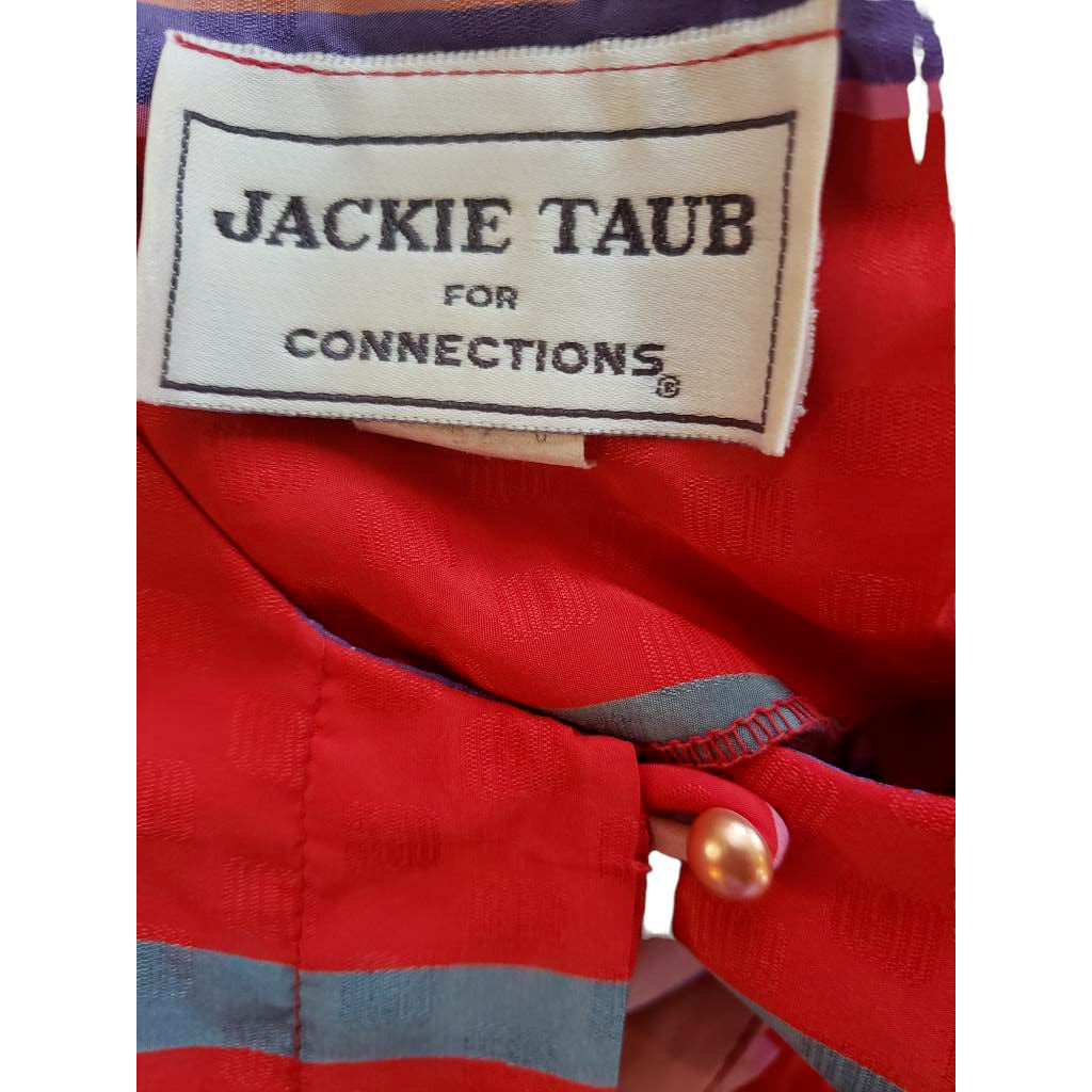 Jackie Taub Womens Dress Multicolor Striped Belted Midi 3/4 Sleeve size 14 AA178