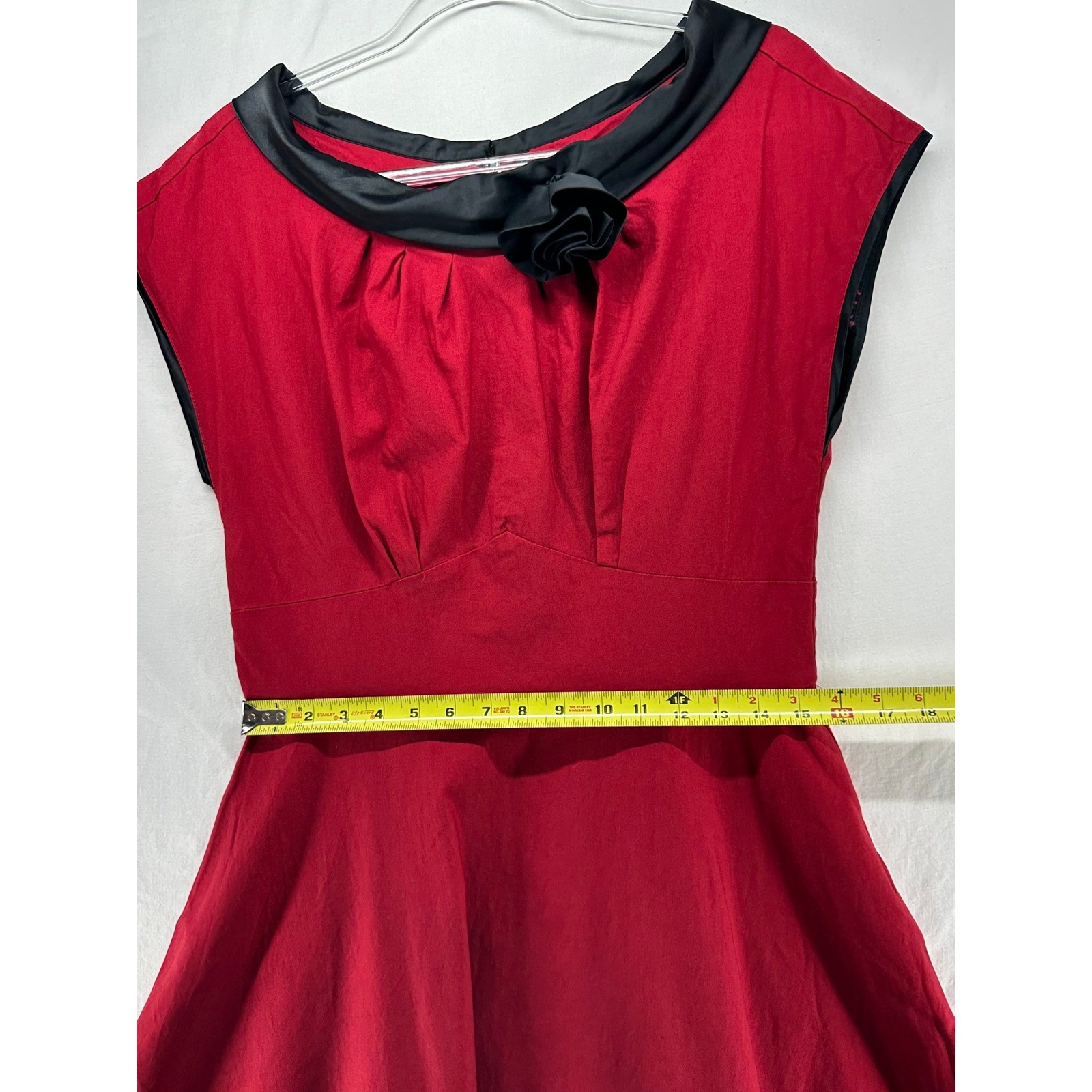 Stop Staring! Retro Pinup Dress Red Black Rockabilly 3X Satin Rosette Vintage
