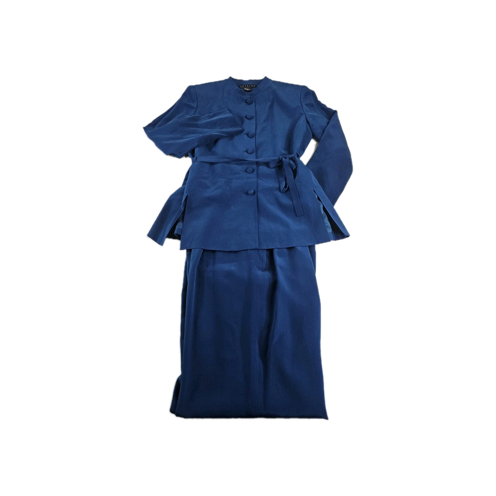 Vtg 90&rsquo;s Patrick Collection 100% Silk Pant Suit Women 12 Blue Shoulder Pad Read