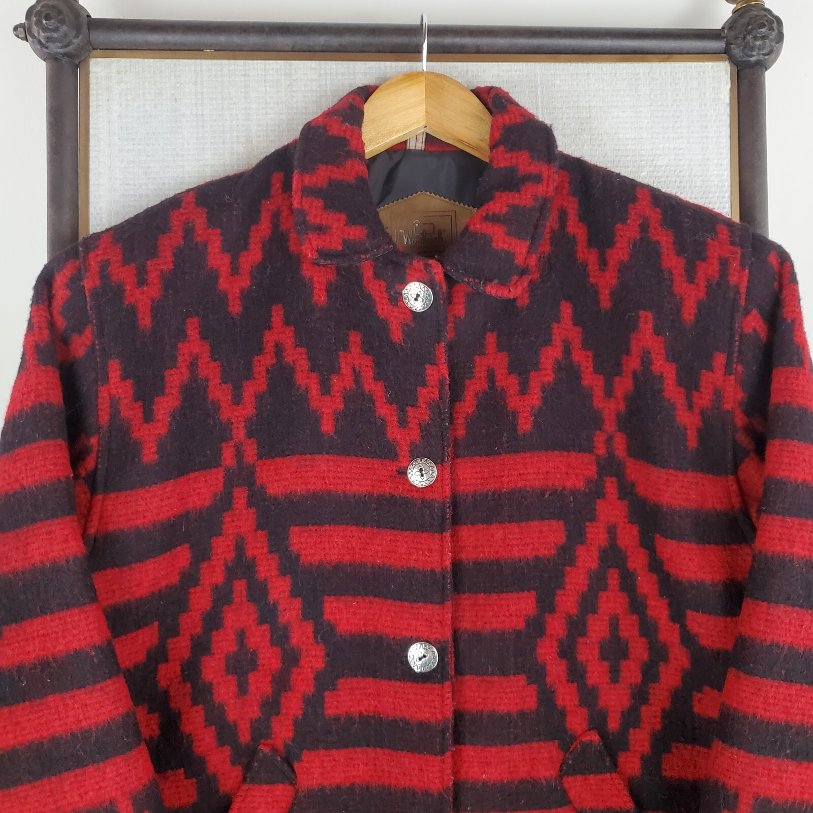 VTG WOOLRICH USA Size Small Womens Wool Aztec Southwest Chore Barn Jacket Coat