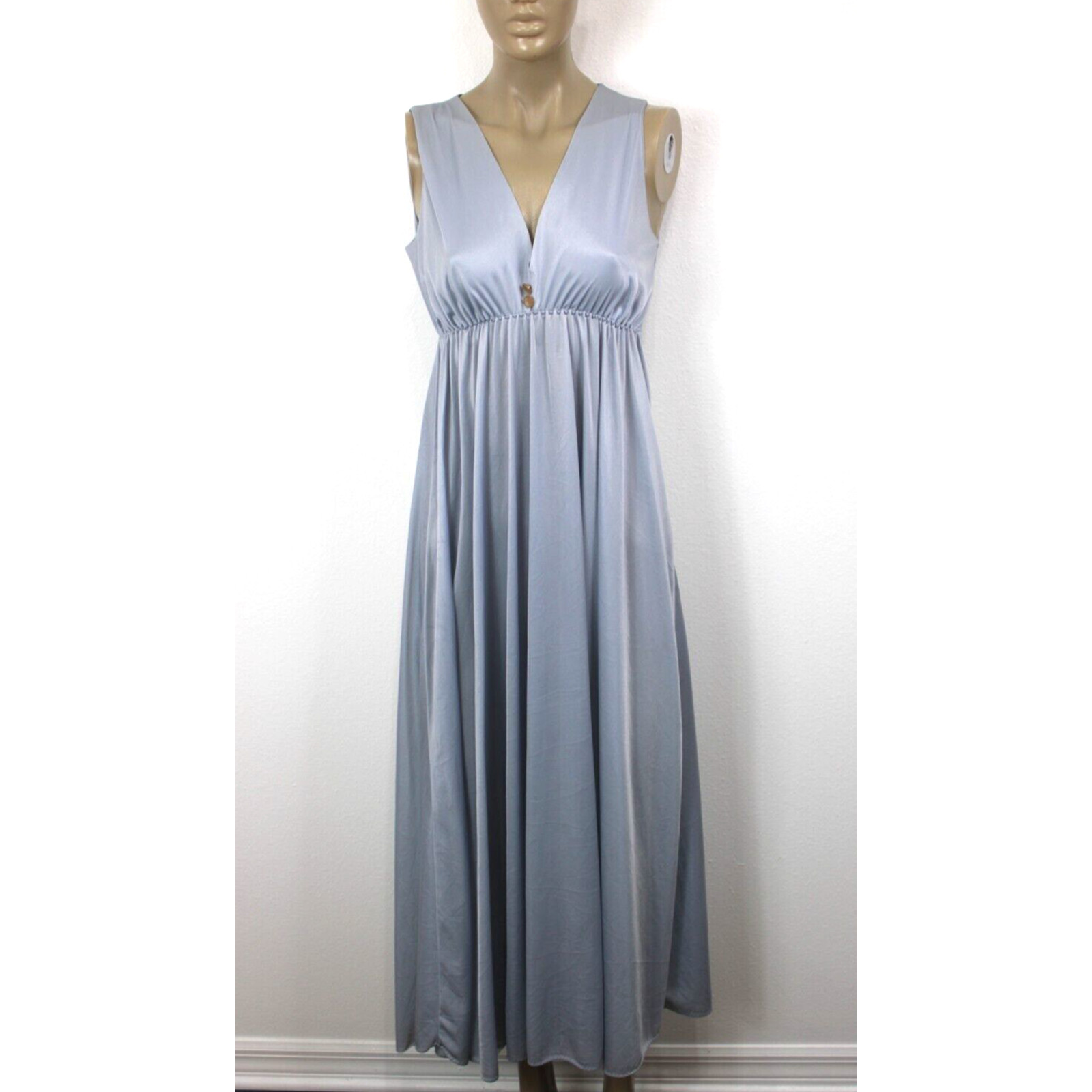 Nightgown Size S Vintage 70’s Silver Gray Satin Silky Long Full Flowy Women&rsquo;s