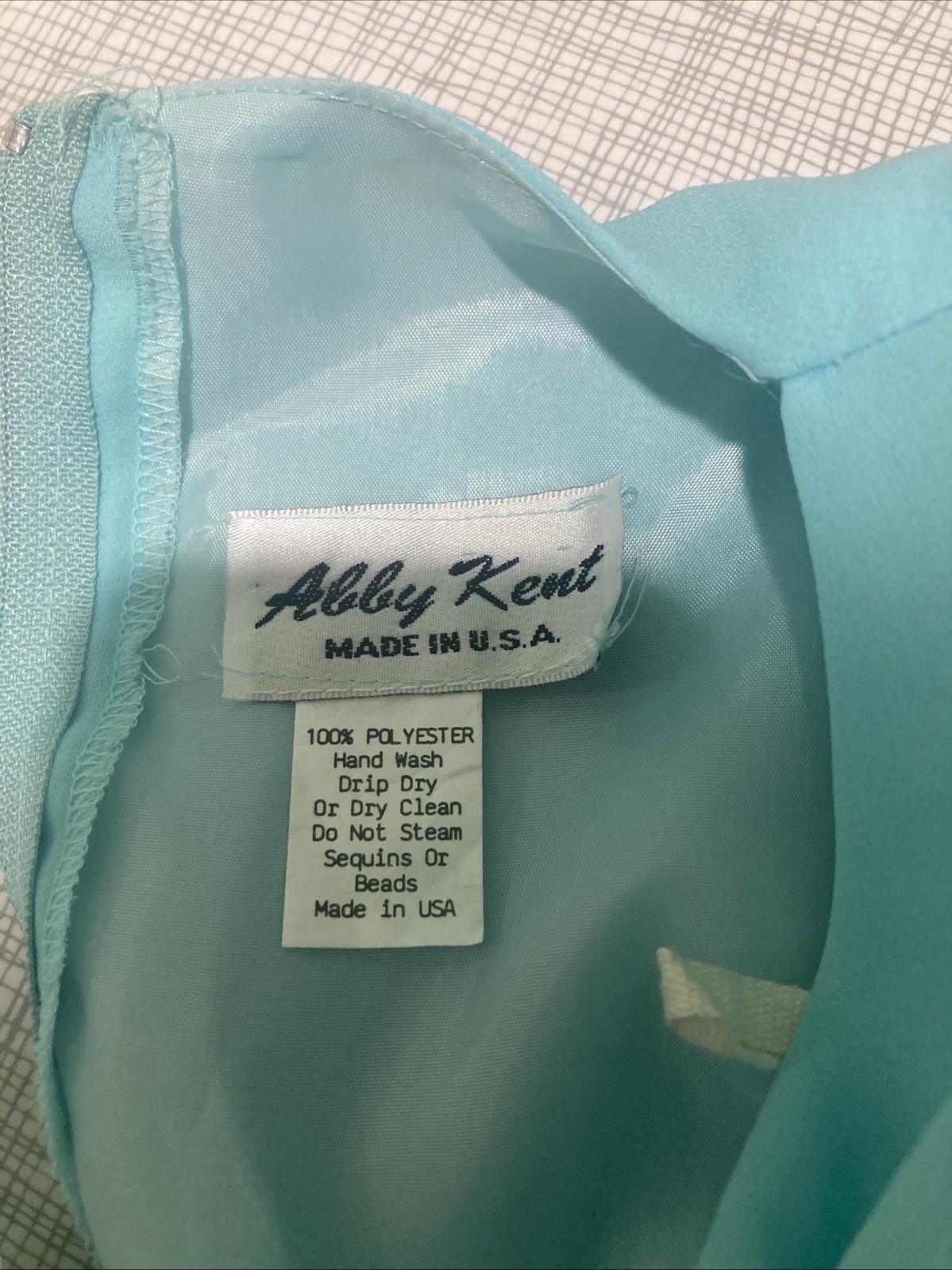 VTG 80s Abby Kent Aqua Mint Beaded Draped Cocktail Dress Ruched Fit Modern Small