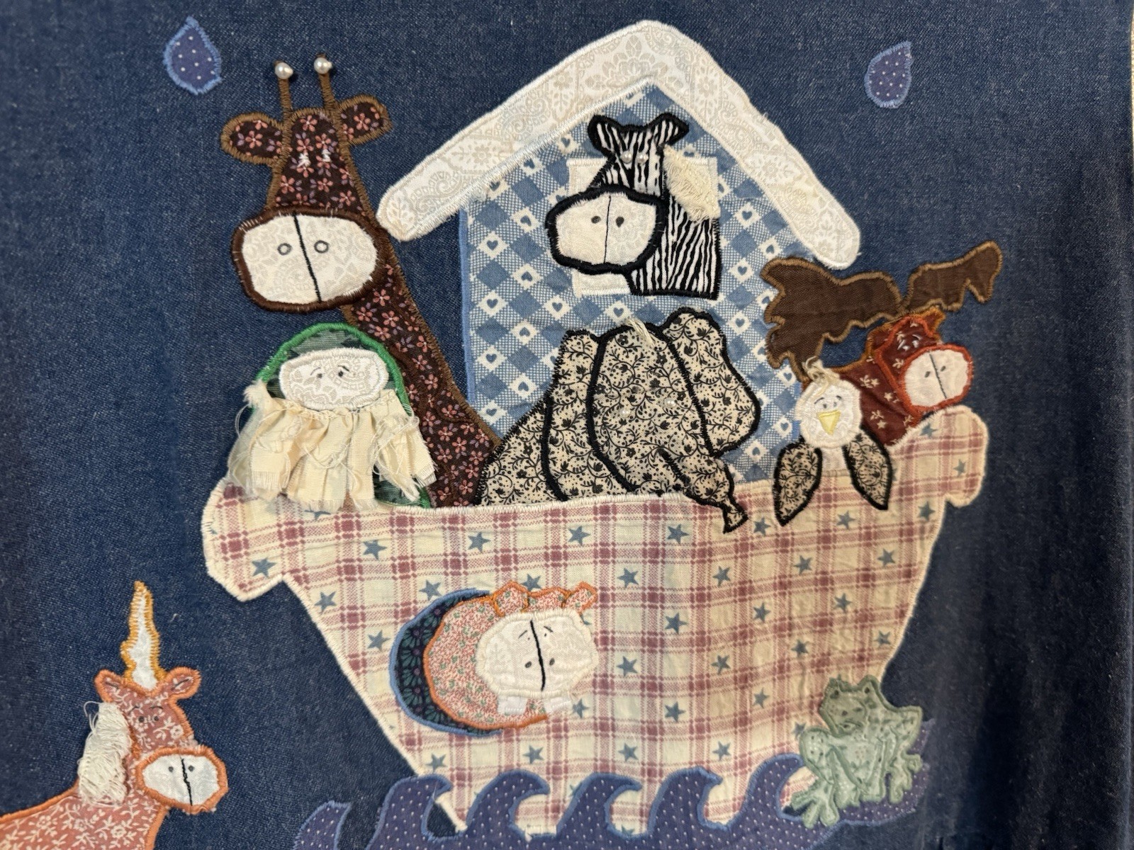 Vintage Patchwork Homemade Denim Look Noah’s Ark Dress See Measurements