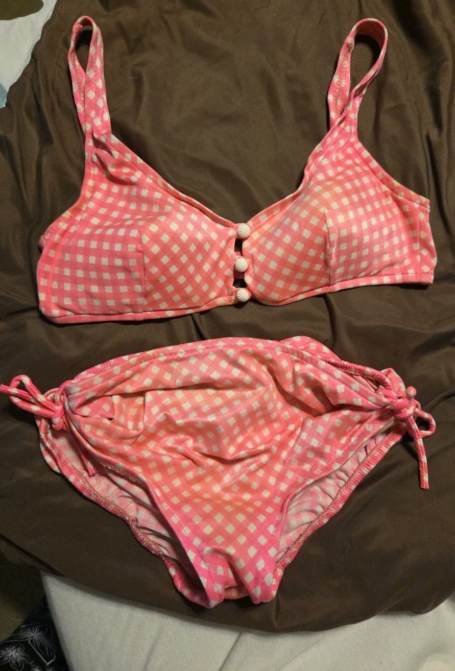 Vntg. 60&rsquo;s Peter Pan 2 Piece Pink/White Triangle Bikini Or Boy Bottom 12/34 USA