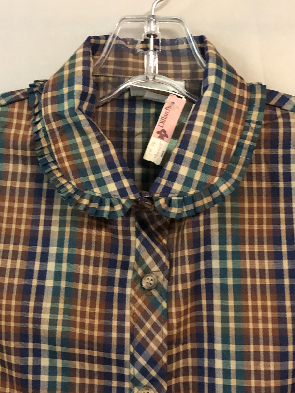 Vintage Russ Togs Plaid Button Down Top Deadstock Size 8 Shirt ILGWU USA