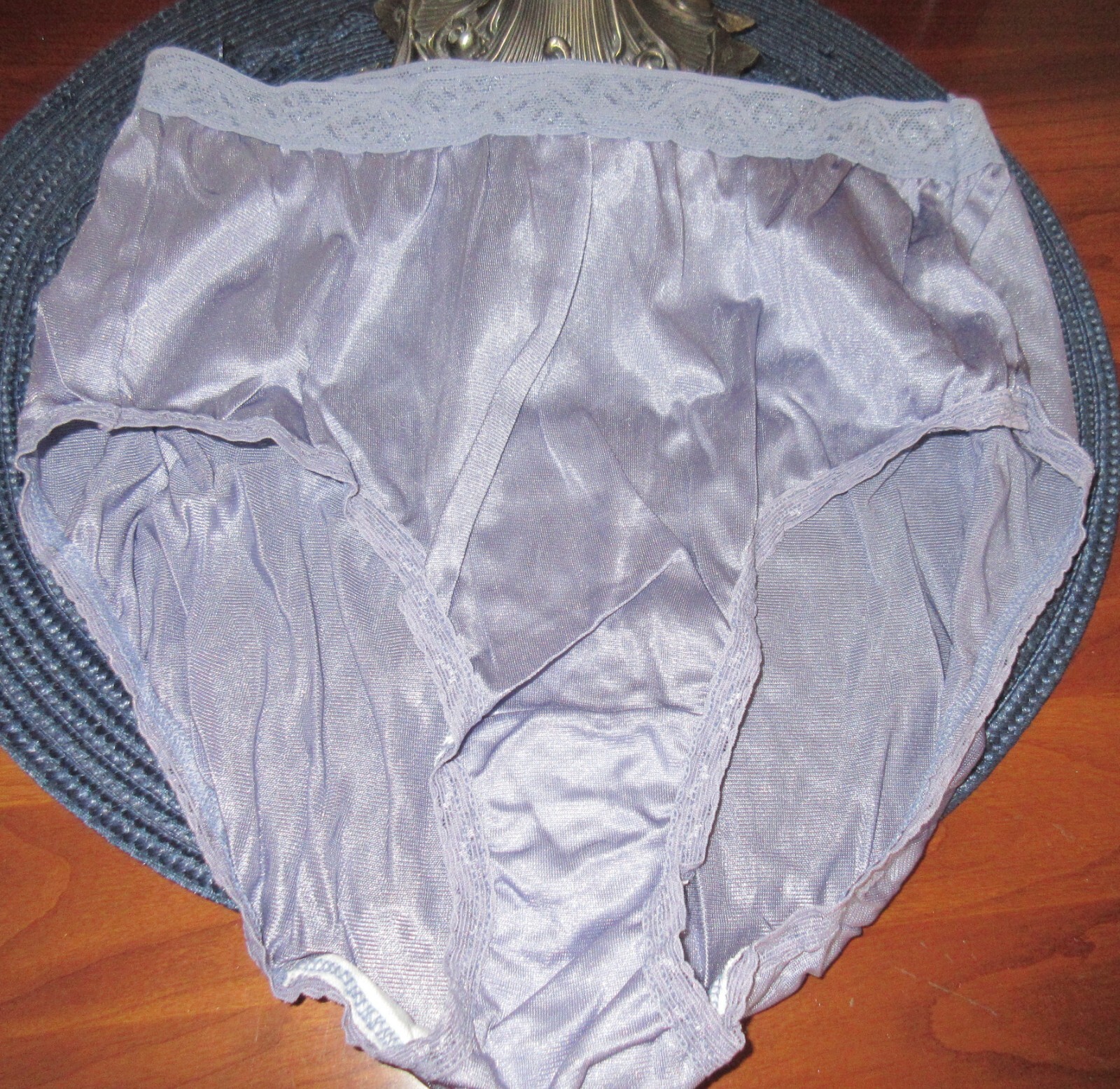 vintage FRUIT of the LOOM COUNTRY BLUE lace waist HI LEG SISSY sheer panties 6/M