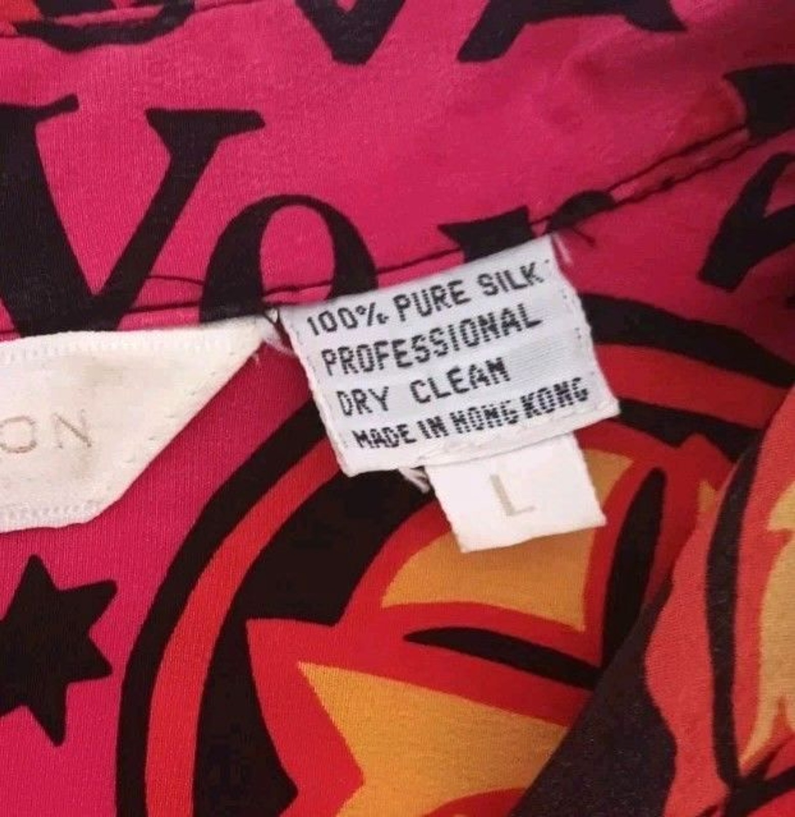 Vintage Brett Harrison 100% Silk Blouse Large Hotel Luggage Tag Travel Print 80s