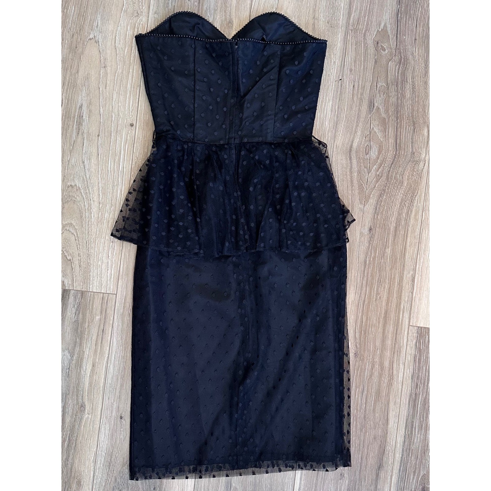 Vintage Jolie Madame Swiss Dot Peplum Strapless Dress Size 7/8 Retro Glam 80&rsquo;s