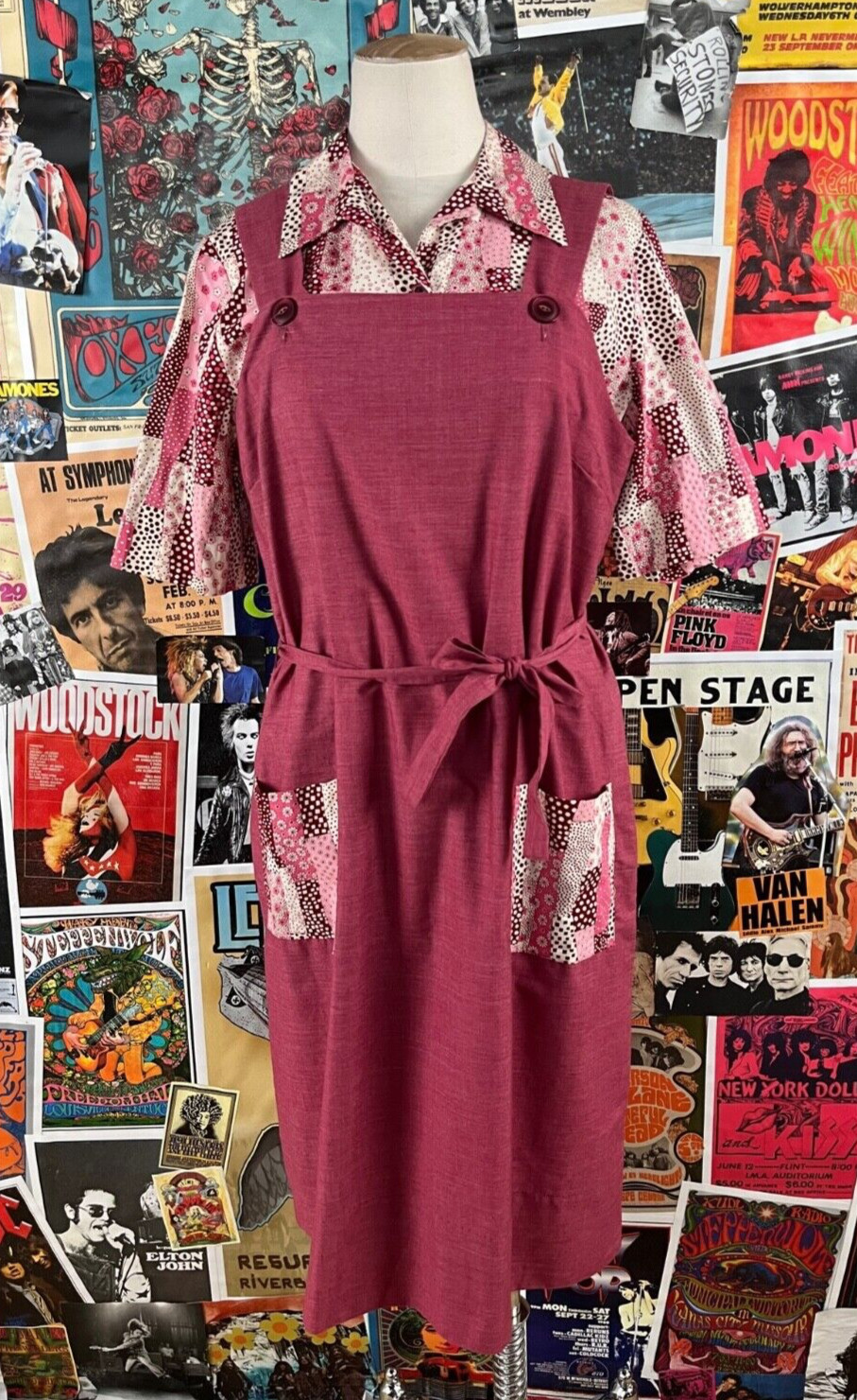 Vintage 70s Mauve Pink Nancy Frock Jumper Dress & Blouset Set Womens S Retro