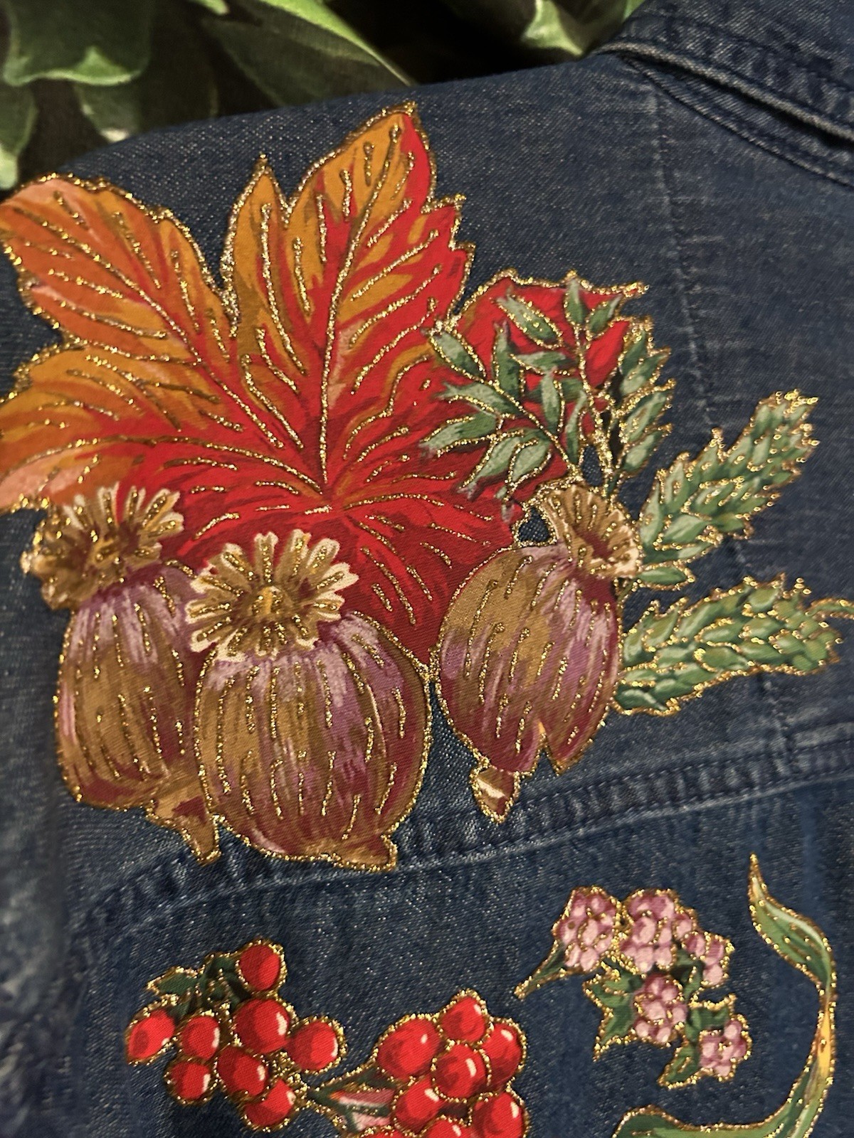 Rustler Handpainted Floral Denim Jean Shirt Fall Harvest Women’s Medium