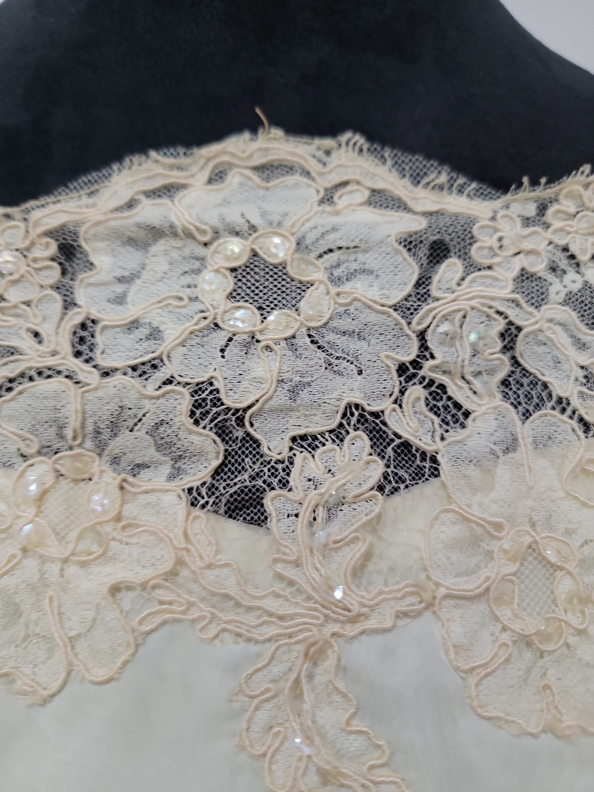 Vtg 50s Wedding Dress Ivory Organza Full Skirt Cocktail Scarf pinup Bridal/As Is