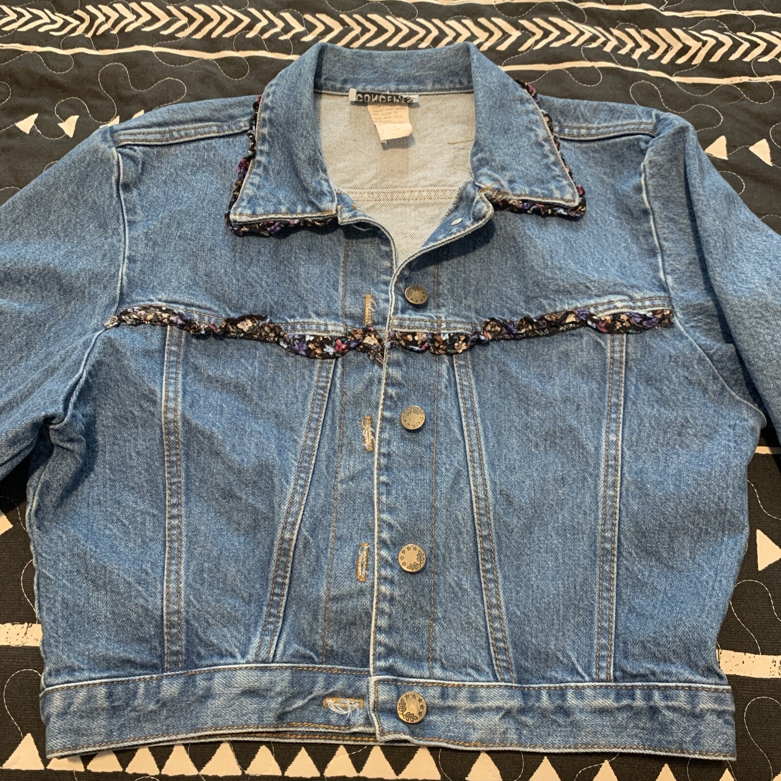 Vintage California Concepts Denim Jacket 80s 90s Romantic Ruffle Trim Crop Sz S