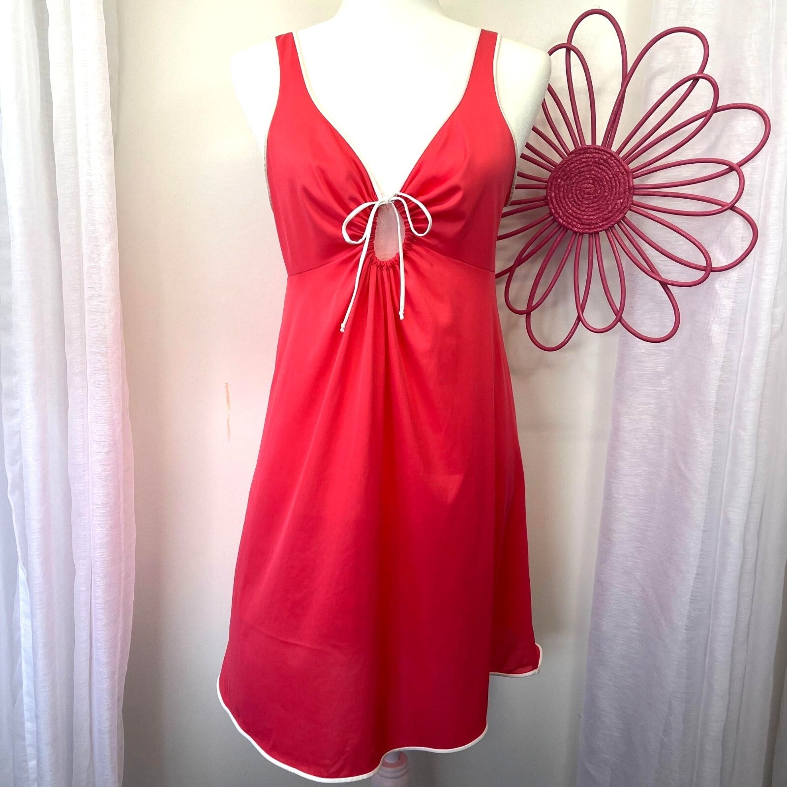 Vintage 60s 70s Slip Dress Coral Pink Size Med Glam Hollywood Regency