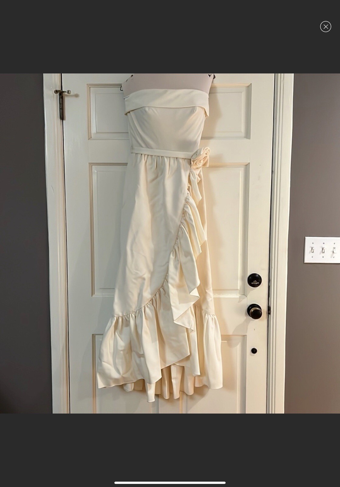Vintage Lilli Diamond Evening Gown, Off White Ruffled Strapless Prom Dress