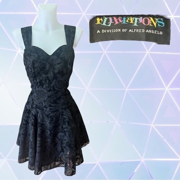 FLIRTATIONS by Alfred Angelo 90&rsquo;s Goth Floral Velvet Glitter Party Dress 9/10